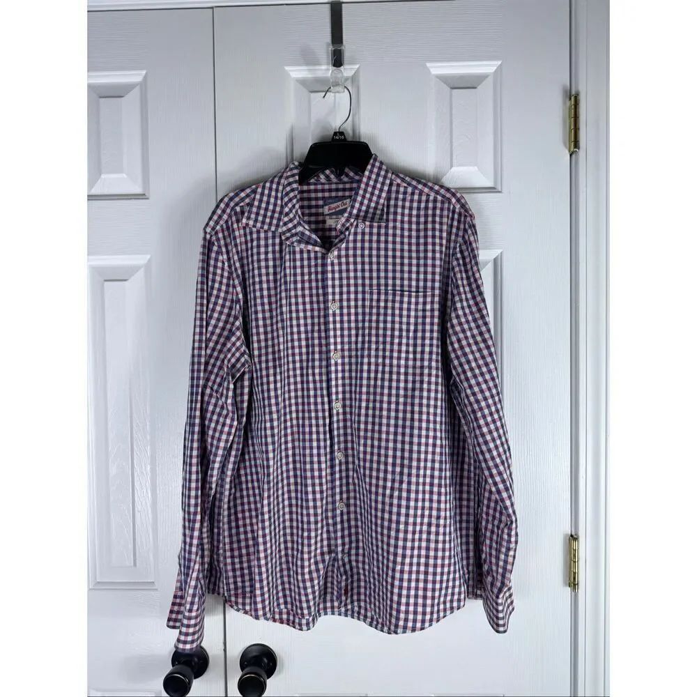 Johnnie O Mens Hanging Out Plaid Gingham Button Down Shirt Size large